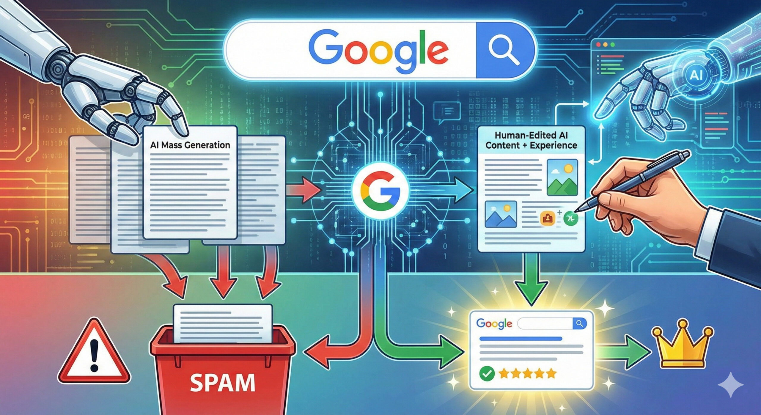 GoogleはAI記事をスパム認定する？ペナルティを回避し評価されるための品質ガイドライン解説